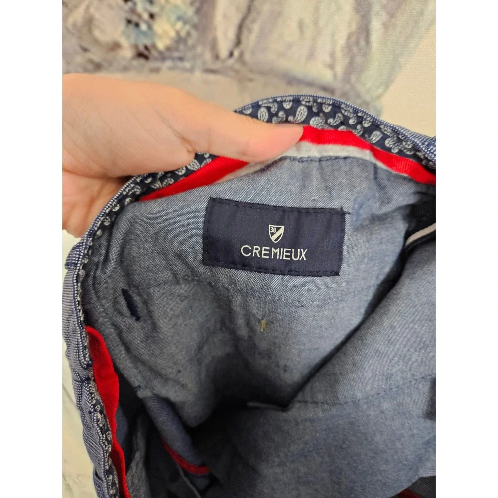 Cremieux Chino Pants 38x30 Blue Micro Check Cotton Straight Leg Business Casual